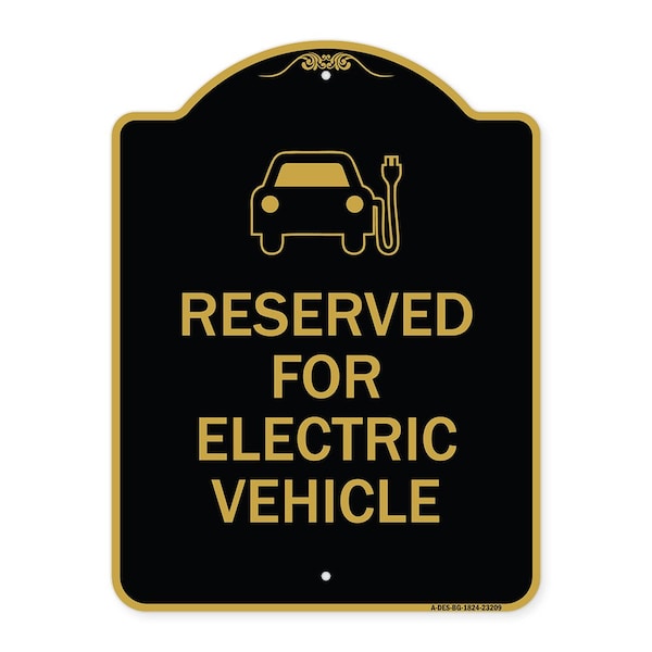 Signmission Reserved for Electric Vehicle W/ Graphic, Black & Gold Aluminum Sign, 18" x 24", BG-1824-23209 A-DES-BG-1824-23209 - main